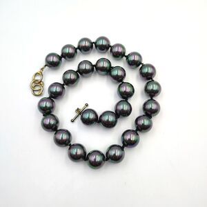 Faux Pearl Peacock Black Sterling Silver 925 Toggle Clasp Necklace 18"